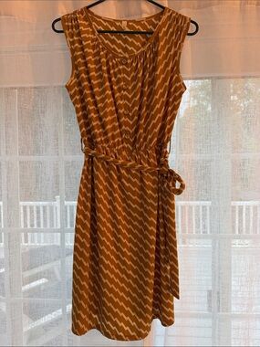 My Beloved Dark Mustard Chevron Sleeveless Belted Mini Dress